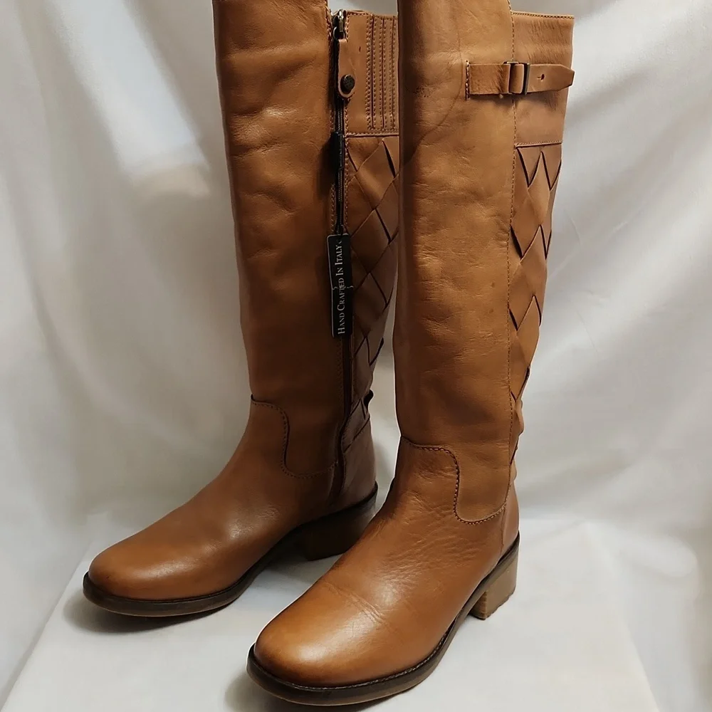 Fabianelli Woven Brown Leather Tall Lined Boots (W Size 37)
